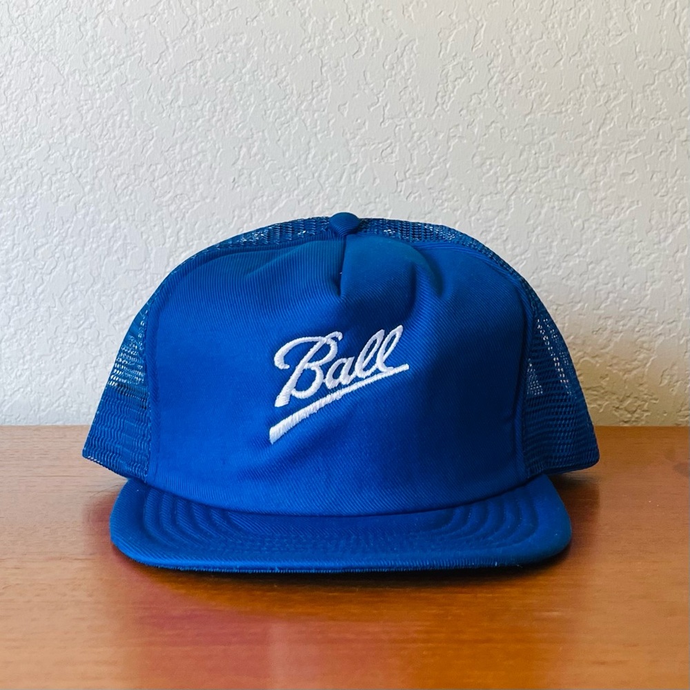 Vintage Embroidered Ball Blue Mesh Trucker Hat.